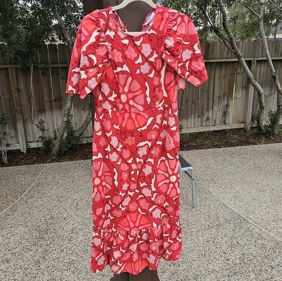 Rhode Red Zinnia Floral Print Bell Sleeve Keyhole Back Midi Dres 8 - Picture 4 of 11